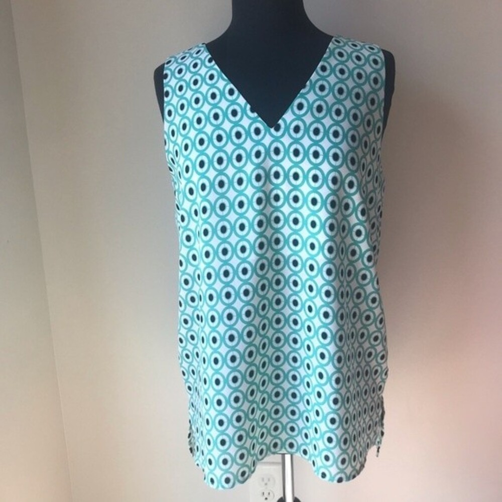 PLEIONE Green Geometric Shirt Sleeveless Blouse Tunic Top Nordstrom